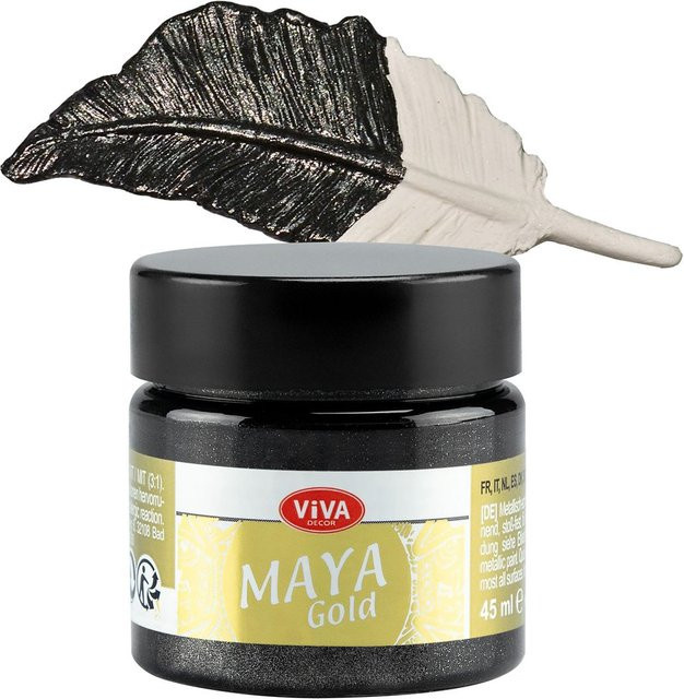 Viva Decor Maya Gold Effektfarbe Hämatit, 45 ml, Gold und Schwarz, Satin-Glanz - Bild 1