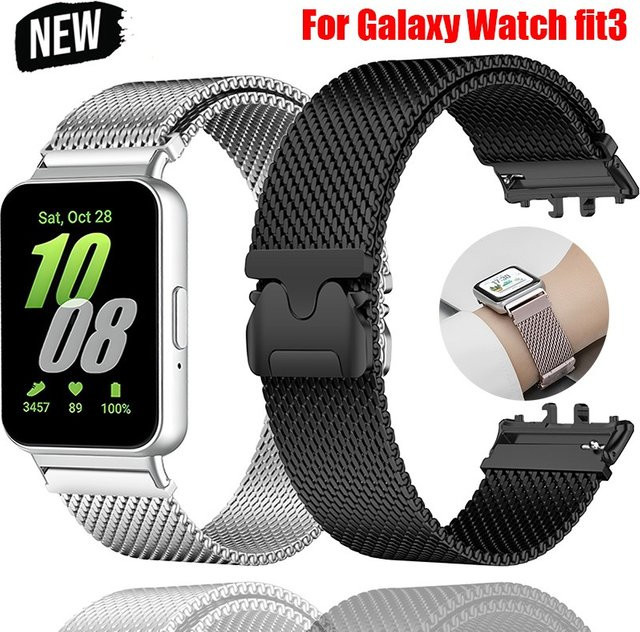 CAOWTAN Uhrenarmband Edelstahl, Milanaise, Silber, Unisex, für Samsung Galaxy Watch Fit3 - Bild 1