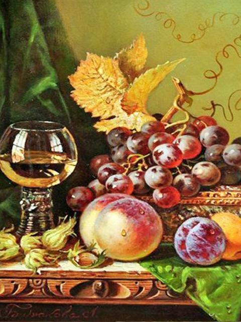 FIYO Diamond Painting Set Obst Serie Rotwein Flasche, DIY Diamant Mosaik Stickerei Kit, B/H: 20 x 30 cm, Grau/Mehrfarbig - Bild 1