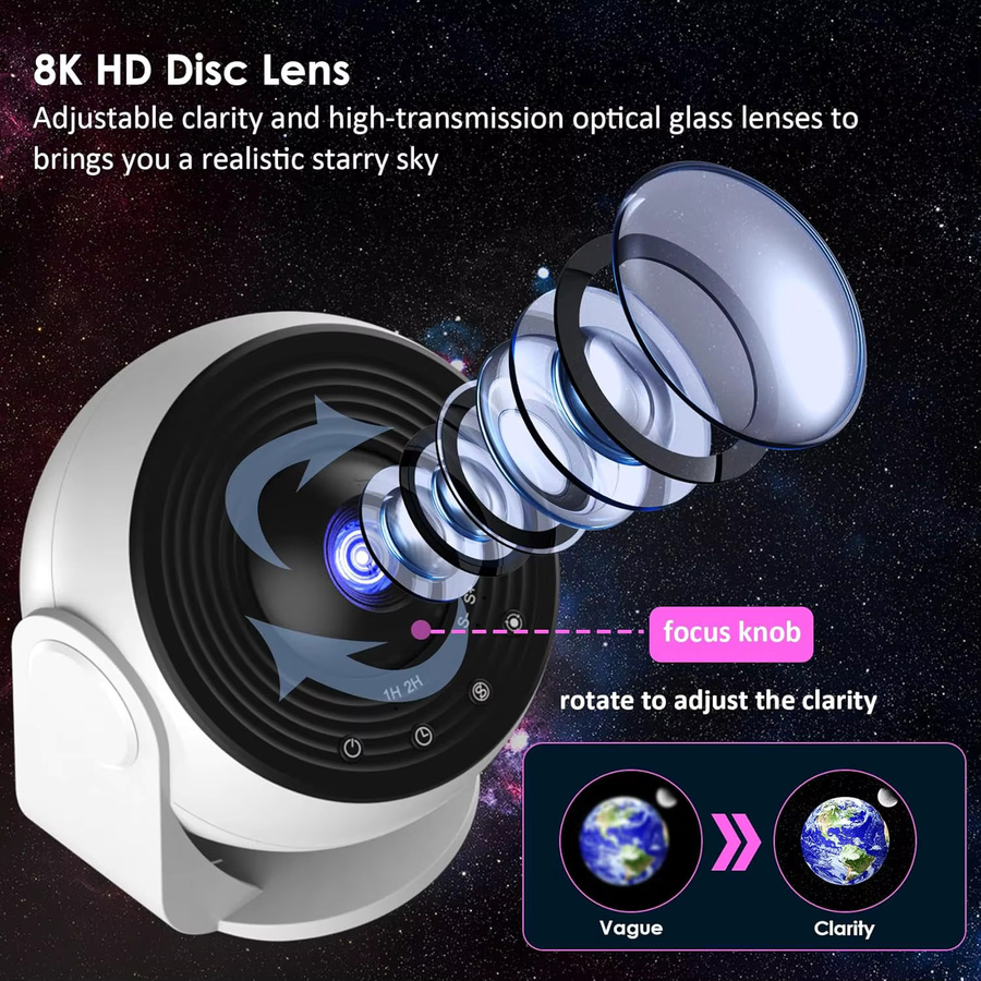 Visason 13-in-1 Sternprojektor Pro mit 360 Grad Rotation, HD Galaxy Projektor in Weiß mit Bluetooth-Lautsprecher, weißem Rauschen und Fernbedienung - Bild 3