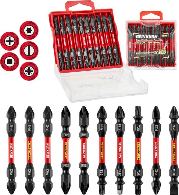 Geinxurn Impact Doppelend-Schraubendreher-Bit-Set aus S2-Stahl mit magnetischen 2-seitigen Wendebits und M-Box Aufbewahrung - Bild 1