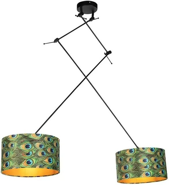 QAZQA Hängelampe Blitz II mit Samtschirm in Schwarz und Gold, Durchmesser: 35 cm - Bild 1