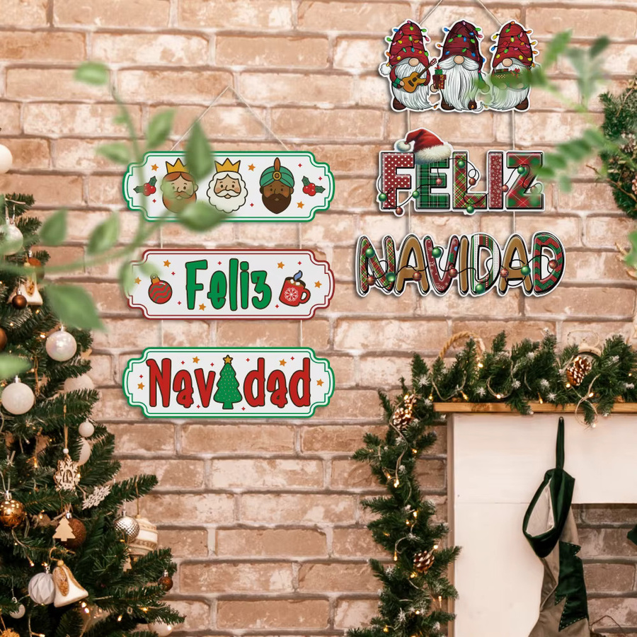 Putuo Decor Feliz Navidad Weihnachts-Hängeschild aus Holz für deine Wanddekoration - Bild 2