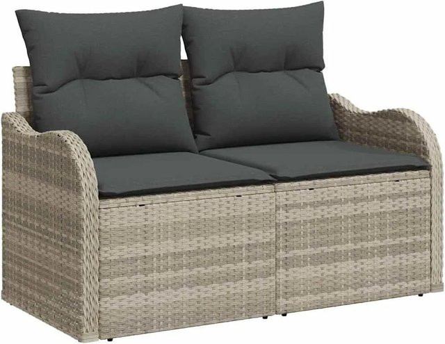 vidaXL Garten-Sofa-Set 11-tlg. in U-Form aus Poly-Rattan mit Kissen und Couchtisch, Hellgrau - Bild 1