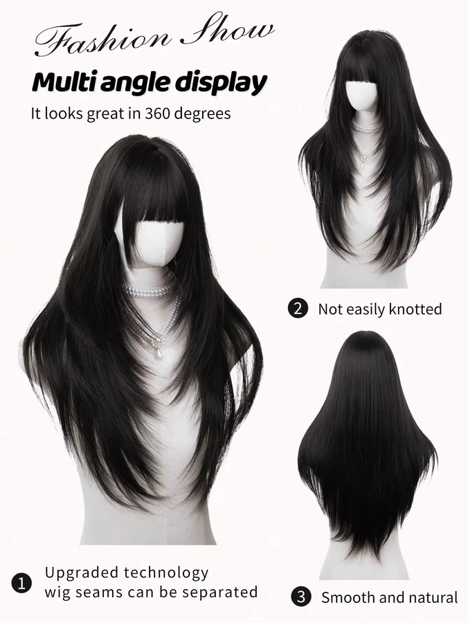 Ashely Perücke, schwarzbraun, synthetisch, glatt mit Pony, Damen - Bild 5