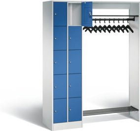C+P Offene Garderobe Serie 8070 mit Garderobenstange und Zylinderschlössern, Front Enzianblau, Korpus Lichtgrau, H x B x T: 195 x 141 x 48 cm - Bild 1
