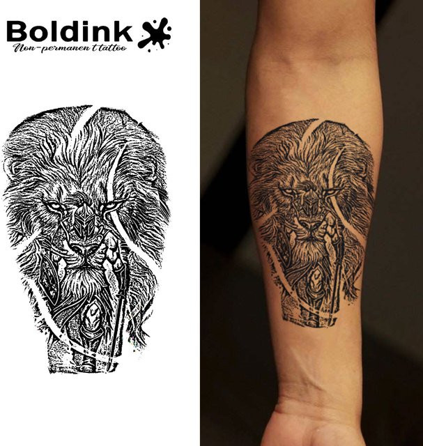 BOLDINK Lion Warrior Fusion Tattoo Aufkleber, 3D-Löwenmähnen-Design - Bild 1