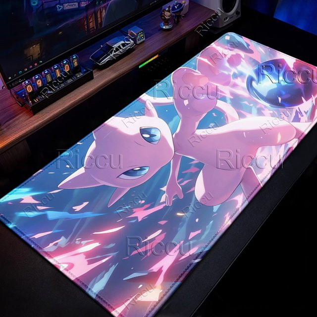 Potdemiel Pokemon Mewtwo Schreibtischunterlage Multicolour, großes Gaming-Mauspad mit genähtem Rand und Gummiunterseite - Bild 1