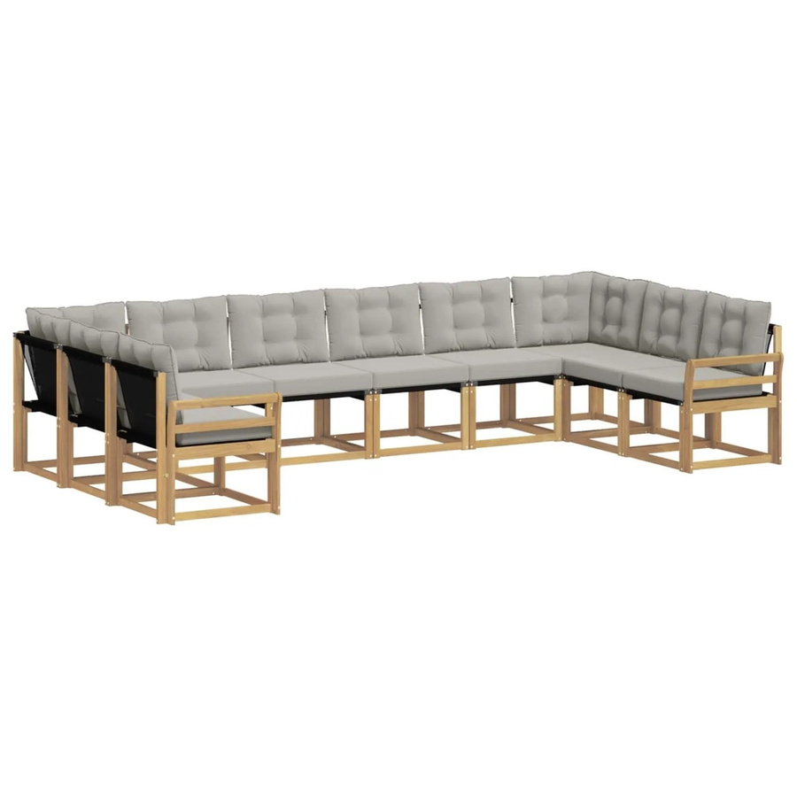 vidaXL Outdoor-Sofagarnitur aus Akazienholz mit Textilene-Bezug und Kissen in Weiß und Hellgrau - Bild 2