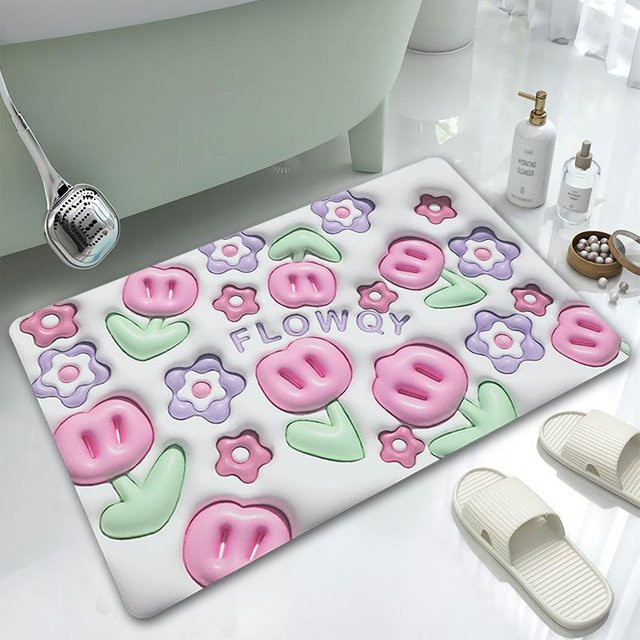 Rutschfeste Kieselgur Fußmatte von Yiran Furniture, geprägter Saugfähiger Teppich für Badezimmer, Küche oder Eingangsbereich, Farbe: Weiß, B/T: 60 x 40 cm - Bild 1