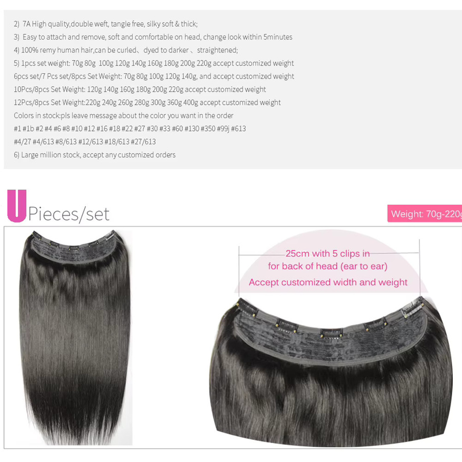 ZZHAIR Echthaar-Remy-Haar, glatt, U-teiliges Set mit Clips - Bild 2