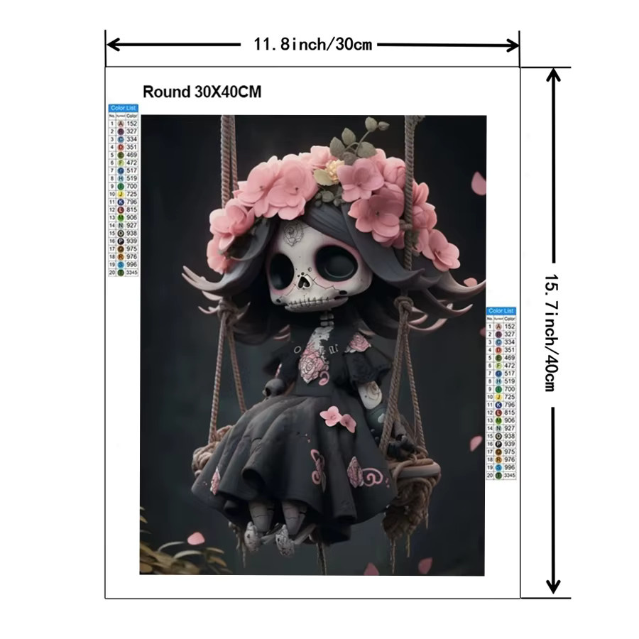 YUTTEE Diamantenmalerei Set Dark Gothic Automaton Puppe mit Skelett Cartoon Charakter als Kreuzstich Mosaik Illustration für Erwachsene - Bild 2