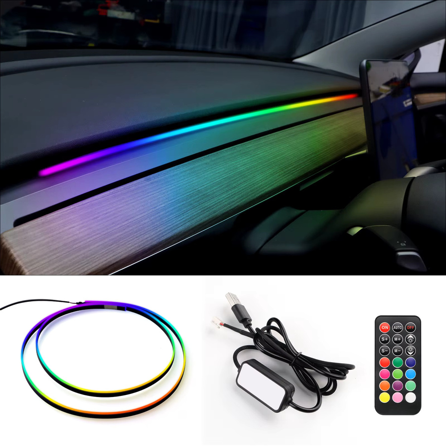 KUNGKIC Universal LED Umgebungsbeleuchtung für Tesla Modell 3Y S X, RGB Neon Flex Lichtstreifen mit USB, App- und Fernbedienung Steuerung, Multicolour Symphonie Atmosphäre Lampe - Bild 2
