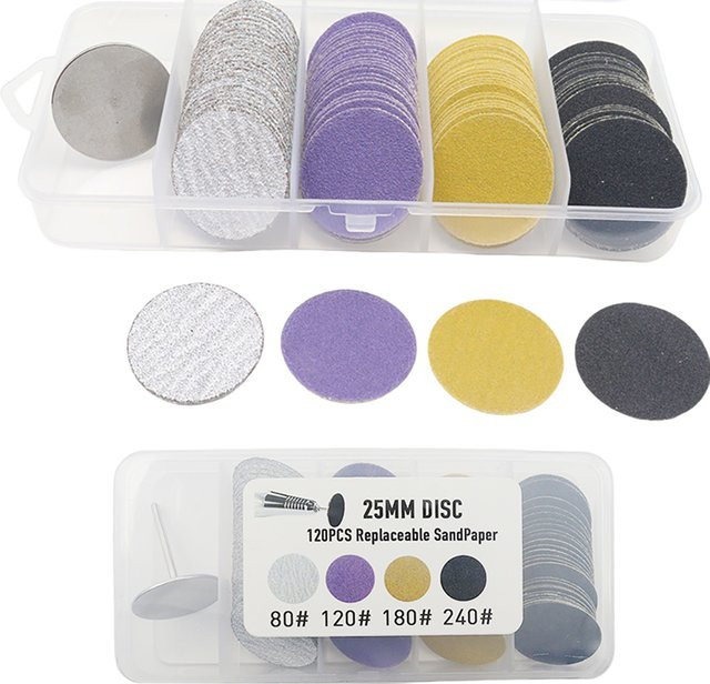 Easy Nail Schleifpapierscheiben mit Metallnagelbohrer, 120 Stück, 25 mm, Körnung 80 120 180 240, Unisex - Bild 1