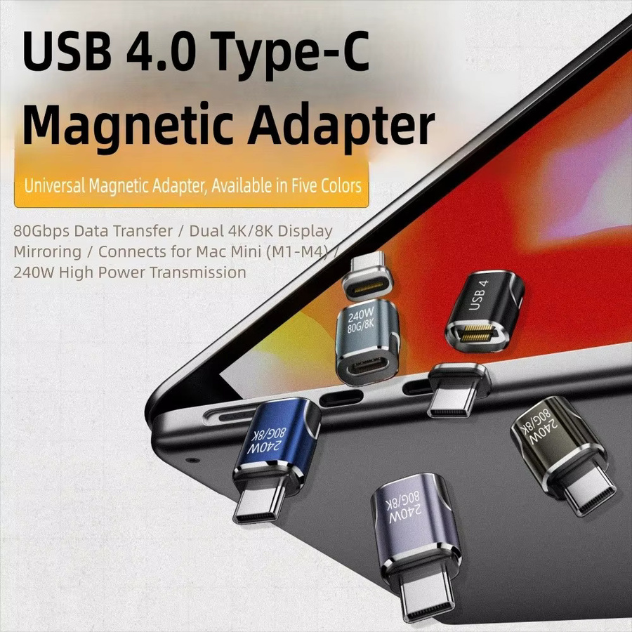 Professioneller PD 240W USB-C Magnetadapter für 8K 60Hz und 80Gbps, USB4.0 Typ C Konverter für Laptop in Blau - Bild 2