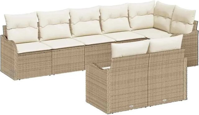 vidaXL Garten-Sofa-Set aus Polyrattan in Beige und Weiß mit 8 Teilen und Kissen in L-Form - Bild 1