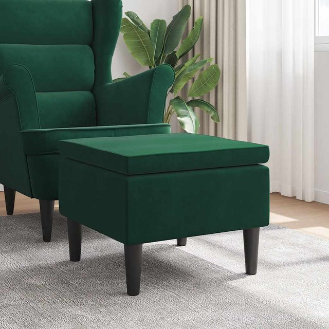 vidaXL Hocker mit Samtbezug und Holzbeinen in Dunkelgrün, B/T/H: 42 x 42 x 52 cm - Bild 2