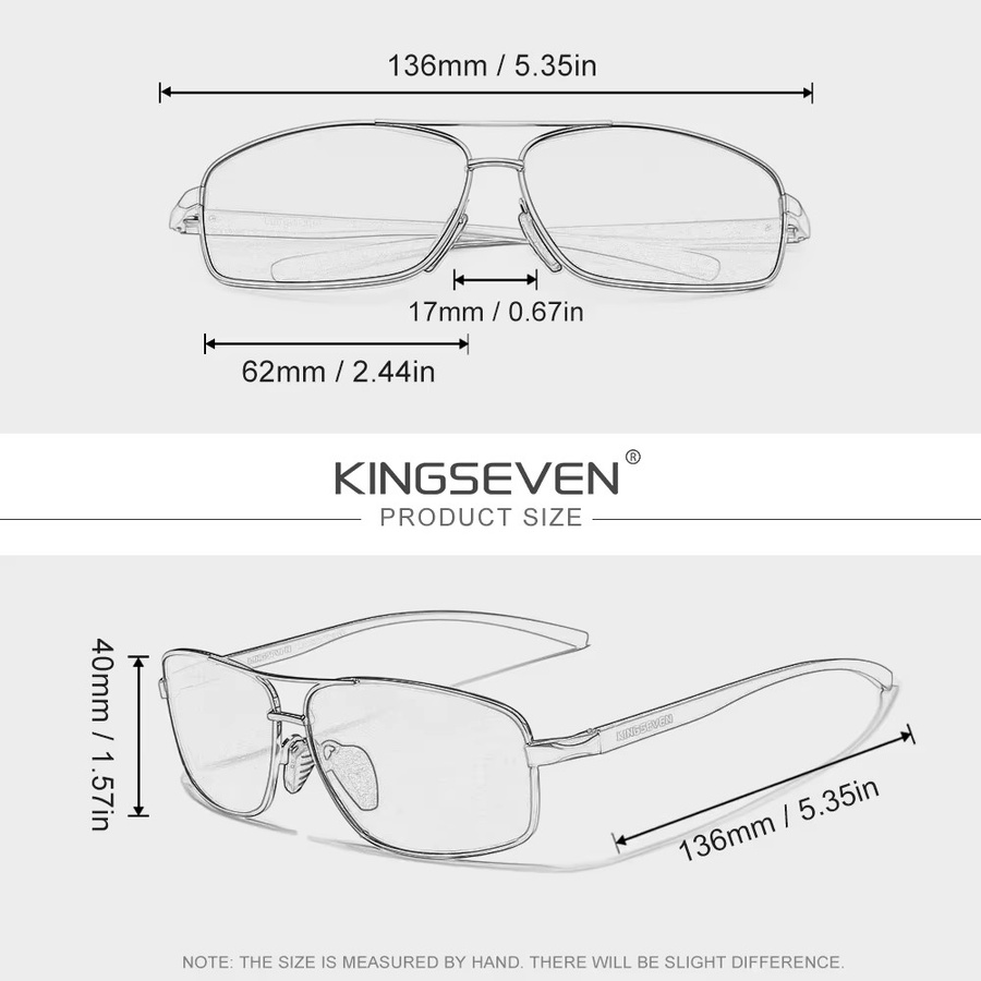 KINGSEVEN Sonnenbrille, Rechteck, Vollrand, Metall, Unisex, polarisiert - Bild 2