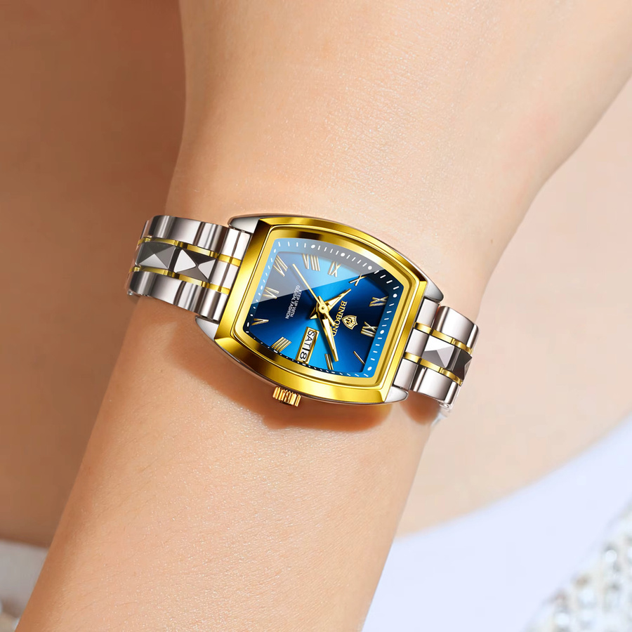 BINBOND Armbanduhr Quarz, Edelstahl, Bicolor, Blau, Damen - Bild 3