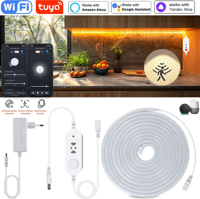 Tuya YSRSAI Neon Flex LED Streifen mit Wifi PIR Bewegungssensor, dimmbar, warmweiß, wasserdicht aus Silikon für Schlafzimmer Dekoration - Bild 1