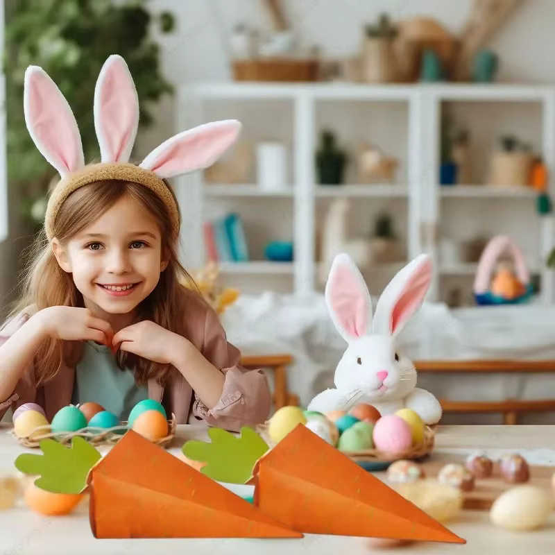 Osterhasen-Karotten-Geschenkbox-Set aus Papier in Orange für Ostern und Frühlingsdekoration - Bild 3