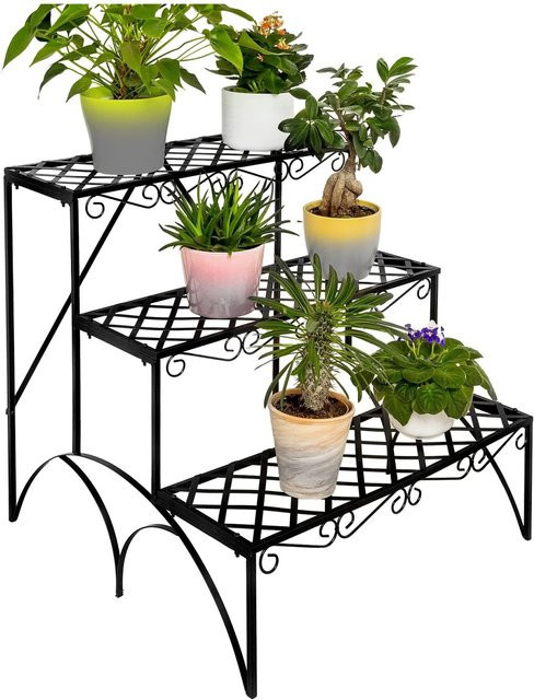 tectake Blumentreppe Michelle mit 3 Stufen aus Metall in Schwarz, B/T/H: 60 x 60 x 60 cm - Bild 2