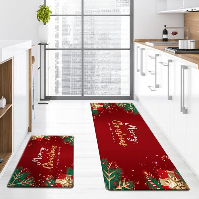 2-teiliges VIKAMA Teppich-Set für Weihnachten in Rot, rutschfest und verschleißfest, Bodenmatten für Küche und Esszimmer - Bild 1