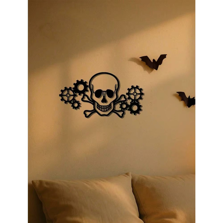 GothGear Vintage Steampunk Totenkopf Wandkunst aus Metall in Schwarz – Industrielles Skelett Dekor im Gothic Stil - Bild 3
