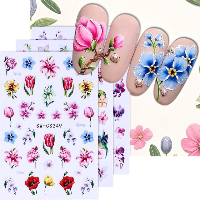 Sweet Trend Nail Art Aufkleber, 3D Blumen und Flamingo, 3/5/6 Stück - Bild 1