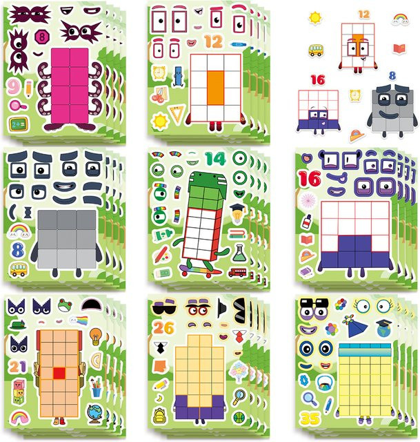 GOGOTU Cartoon Digital Block Graffiti Puzzle Aufkleber, 16-teiliges Set - Bild 1