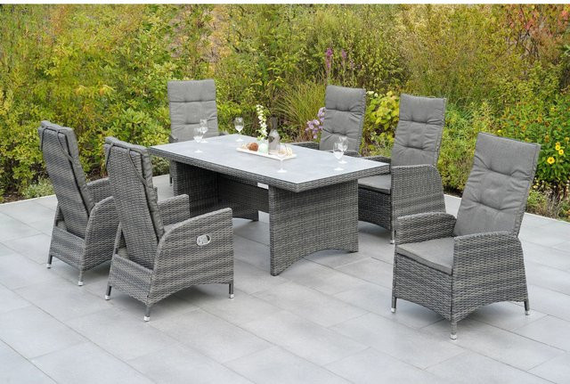 Merxx Bologna 7-teiliges Gartenmöbel-Set in Grau mit Tischplatte in Steinoptik und Kunststoffgeflecht - Bild 1