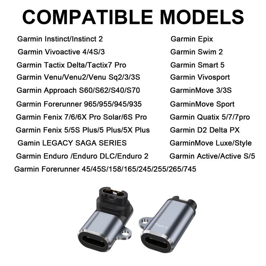 USB-C Ladeadapter für Garmin Smartwatches in Schwarz - Bild 2
