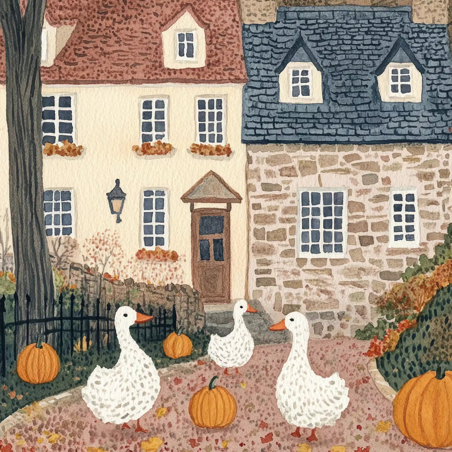 SHENCHEN Wandkunst Herbstmotiv mit Ente und Kürbis in Mehrfarben als rustikaler Druck - Bild 2