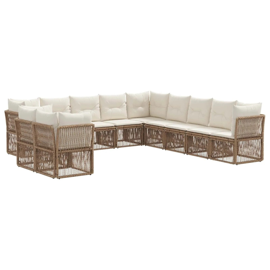 vidaXL Gartensofa-Set 11-teilig in U-Form aus Poly-Rattan und pulverbeschichtetem Stahl, Beige - Bild 2