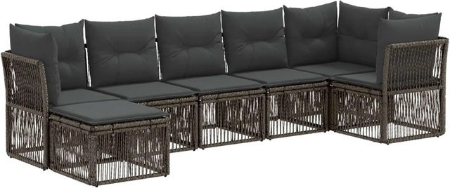 vidaXL Gartensofa-Set 7-teilig aus Poly-Rattan in Grau mit Polsterung und Ottoman für Garten und Terrasse - Bild 1