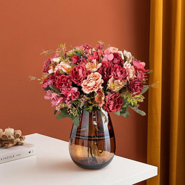 XIAOYINMO Künstliche Pfingstrosen und Rosen aus Seide in Pink für Hochzeiten, Valentinstag und DIY-Dekorationen - Bild 1