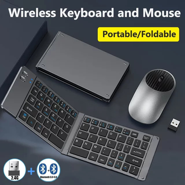 Luxuglow Tragbares Klappbares Tastatur und Maus Set in Schwarz mit Bluetooth und 2,4 G Funkverbindung für iPad, PC und Computer - Bild 1