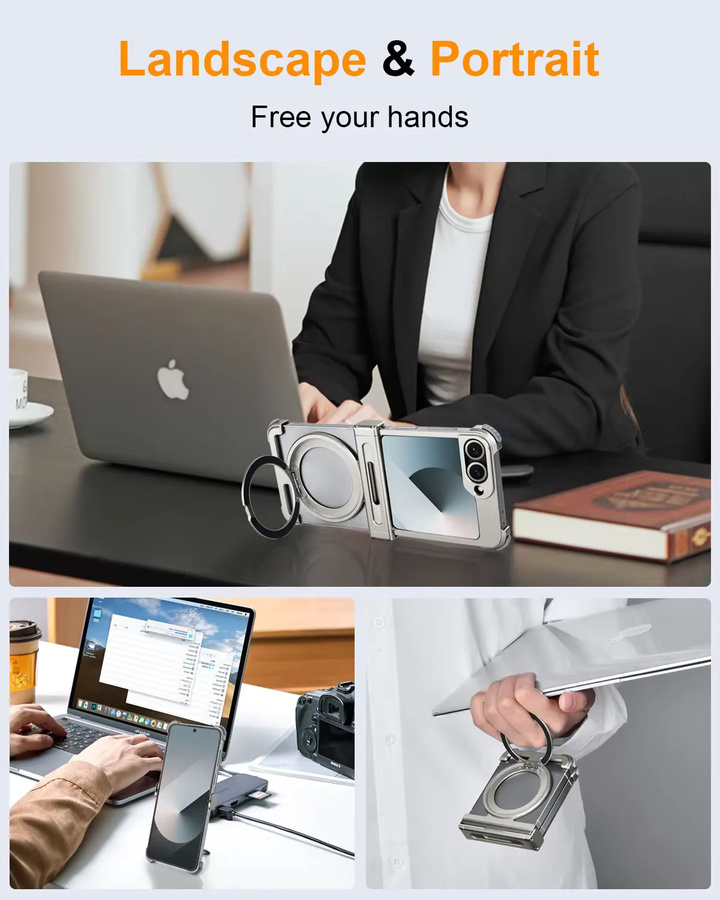 Eary Handyhülle für Samsung Galaxy Z Flip 7 und Z Flip 6 mit MagSafe, 360 Grad drehbarem magnetischem Ständer und kabellosem Laden, Farbe: Titanium - Bild 5