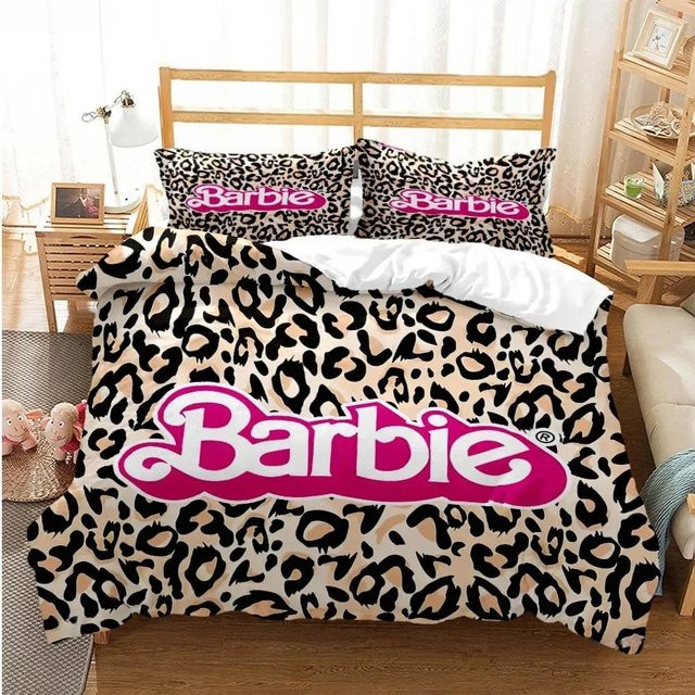Barbie Bettwäsche-Set mit Cartoon Anime Design, weiches 3-teiliges Set aus Steppdeckenbezug und Kissenbezügen, Mehrfarbig, Breite: 228 cm - Bild 1