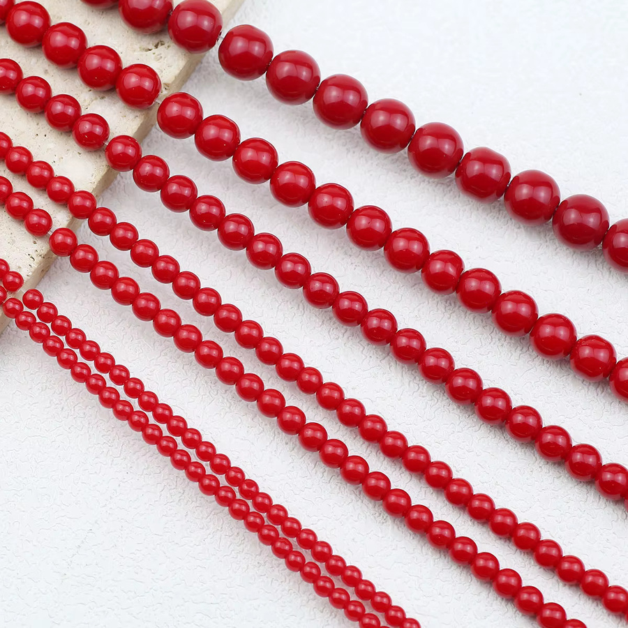 JHNBY Naturstein Perlen, Rote Koralle, Runde Spacer Perlen - Bild 3