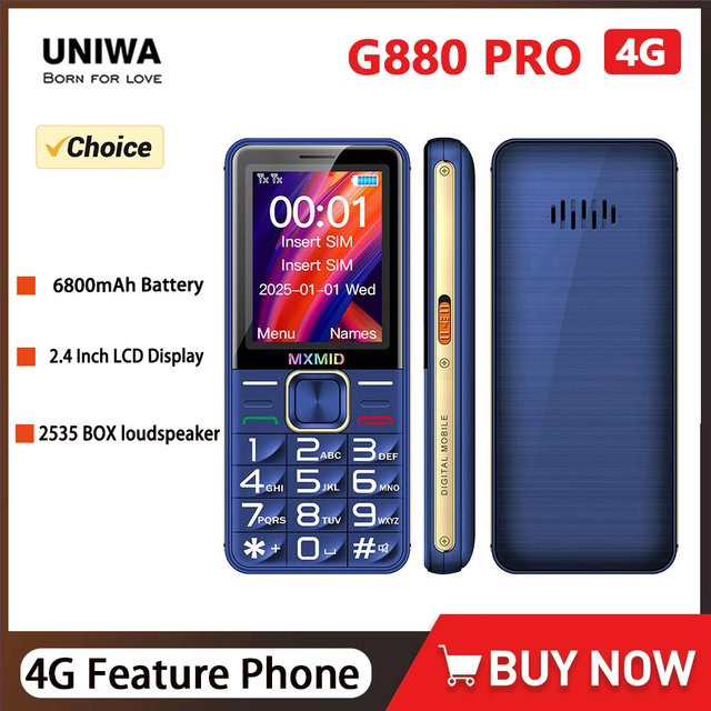 UNIWA MXMID G880 PRO 4G Handy mit 2,4 Zoll Display, Große Tasten und 6800 mAh Akku in Schwarz - Bild 1