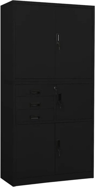 vidaXL Büroschrank aus Metall in Schwarz mit verstellbaren Regalböden und Schloss, B/T/H: 90 x 40 x 180 cm - Bild 1
