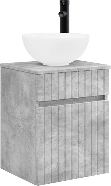 vidaXL Wandmontiertes Waschbecken-Vanity in Betongrau mit Schubladen und Türen, B/T/H: 39 x 41 x 64,5 cm - Bild 1