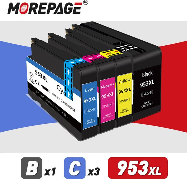 Morepage 953XL Tintenpatronen Set für HP Officejet Pro 7720 7730 7740 8710 8715 8718 8720 in Schwarz und Multicolor - Bild 1