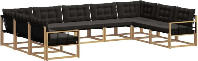 vidaXL Outdoor-Sofagarnitur 9-teilig aus Akazienholz mit Textilene und Kissen in Weiß-Schwarz - Bild 1