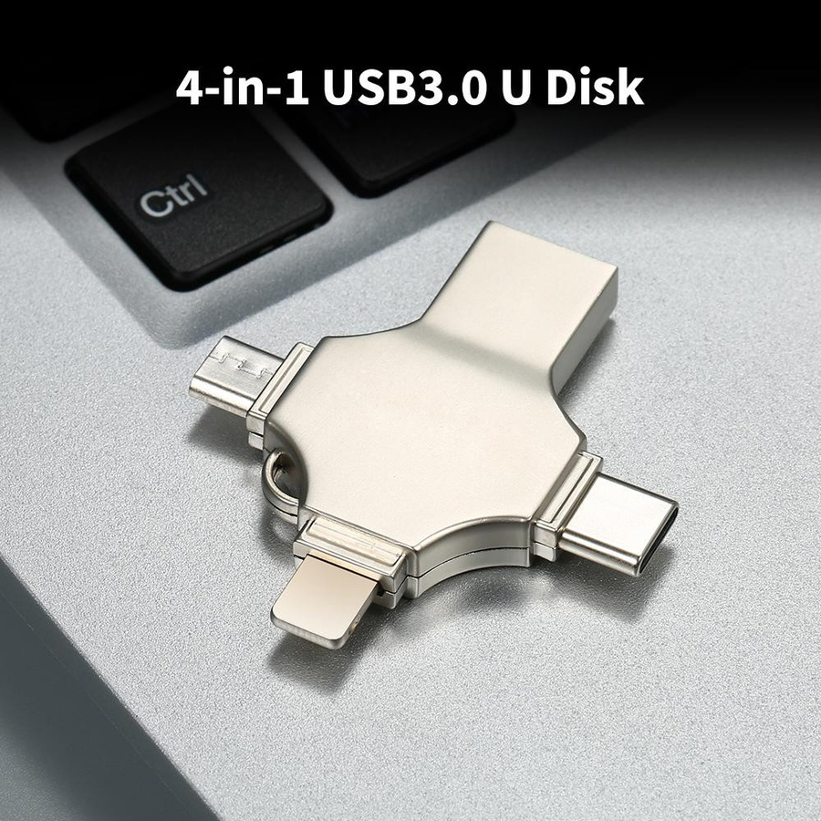 4-in-1 USB-Flash-Laufwerk 128 GB aus Metall in Silber mit USB-C und Micro-USB für Mobiltelefone und Computer - Bild 2