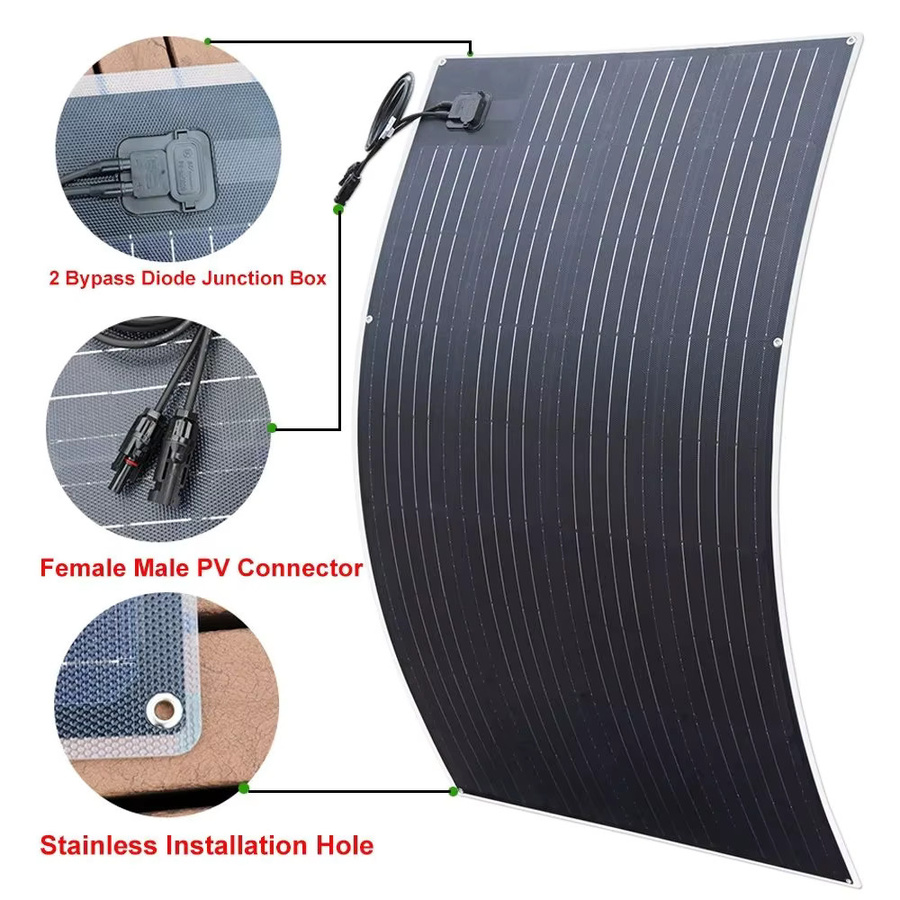 Flexibles ETFE Solarpanel von xinpuguang in Schwarz mit hoher Effizienz von 23 Prozent und Mono-Zellen für Camper, RV und Home-Dachnutzung - Bild 2