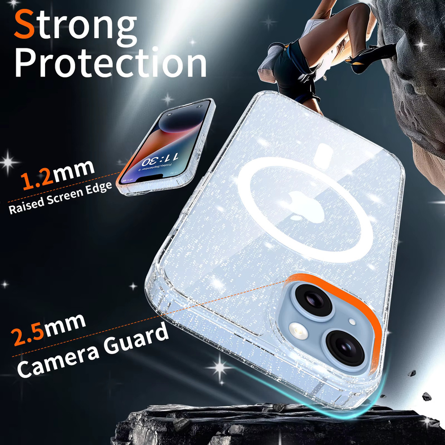 NYFundas Transparente Glitzer Handyhülle mit MagSafe für iPhone 17E 16E 17 Air 16 Pro Max 15 Plus 14 13 15Plus 14Plus - Bild 2