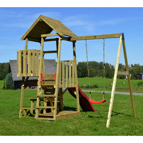 Wendi Toys Kinderspielturm Gorilla aus Holz mit Rutsche, Schaukel, Kletterwand und Sitzecke, Farbe: Natur/Braun, B/H/T: 270 x 270 x 290 cm - Bild 4