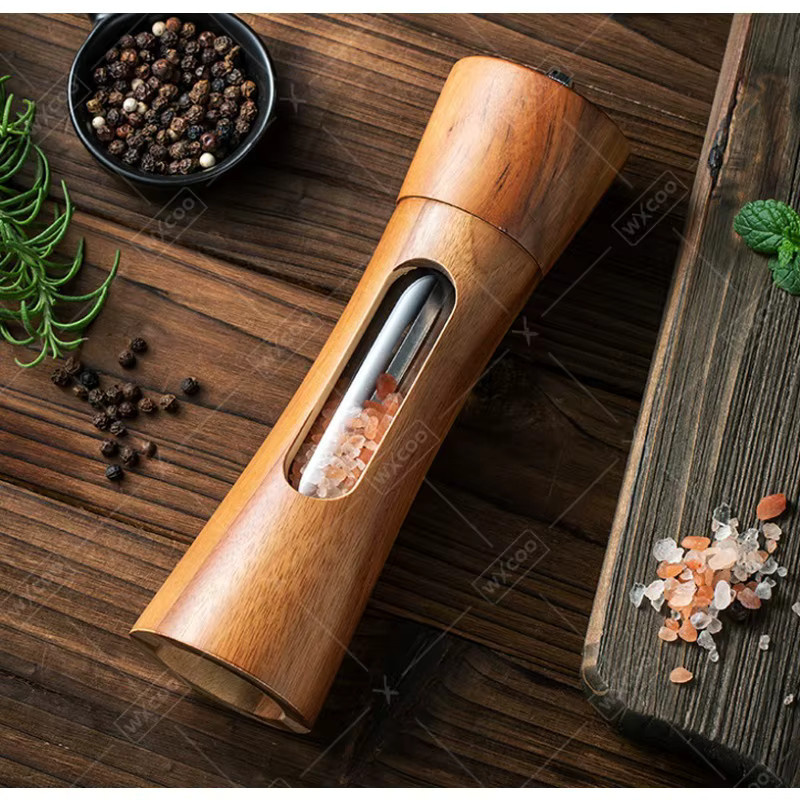 WXCOO Salz- und Pfeffermühle aus massivem Holz in Braun mit verstellbarem Keramik-Mahlwerk - Bild 2